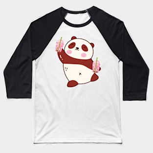 Cute Panda Bear Loves Bubble Tea Baseball T-Shirt